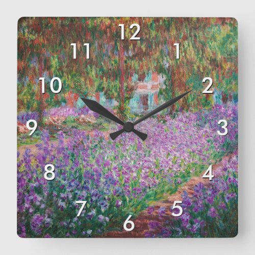 Claude Monet _ The Artists Garden at Giverny Square Wall Clock