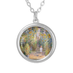 Claude Monet The Artist's Garden at Vétheuil, 1880 Silver Plated Necklace