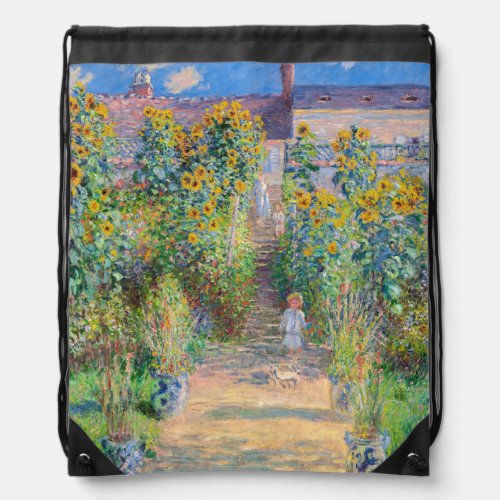 Claude Monet _ The Artists Garden at Vetheuil Drawstring Bag