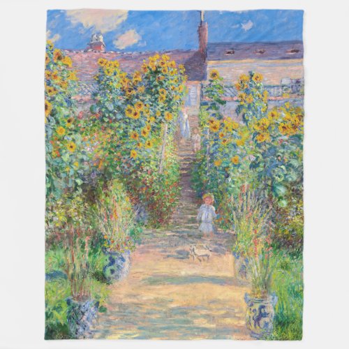 Claude Monet _ The Artists Garden at Vetheuil Fleece Blanket