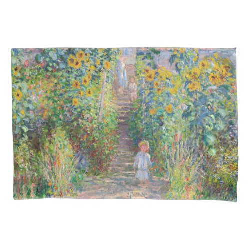 Claude Monet _ The Artists Garden at Vetheuil Pillow Case