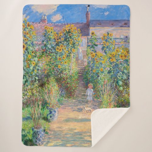 Claude Monet _ The Artists Garden at Vetheuil Sherpa Blanket