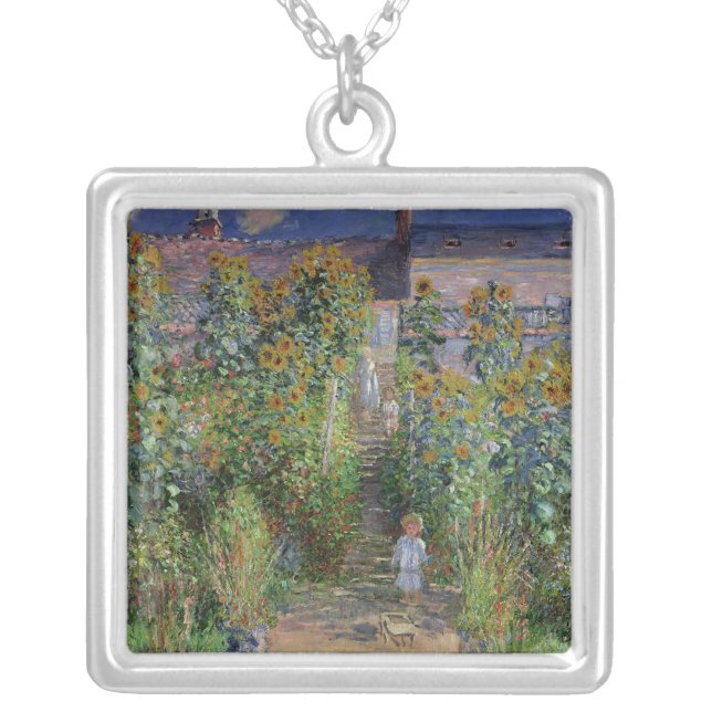 Claude Monet | The Artist's Garden at Vetheuil Silver Plated Necklace (Front)