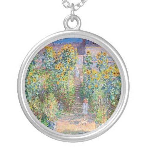 Claude Monet _ The Artists Garden at Vetheuil Silver Plated Necklace