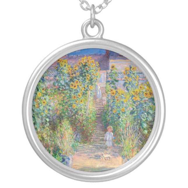 Claude Monet - The Artist's Garden at Vetheuil Silver Plated Necklace (Front)