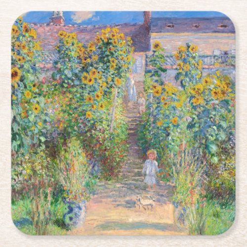 Claude Monet _ The Artists Garden at Vetheuil Square Paper Coaster