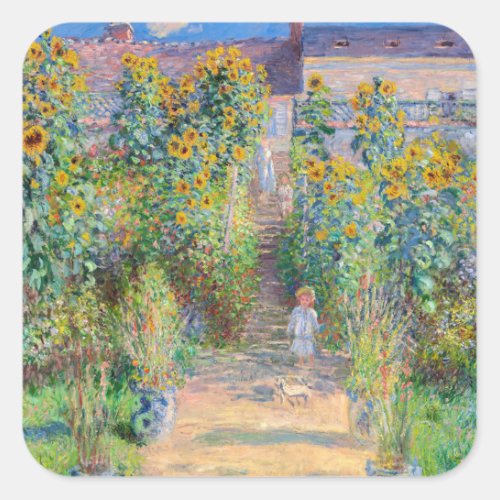 Claude Monet _ The Artists Garden at Vetheuil Square Sticker