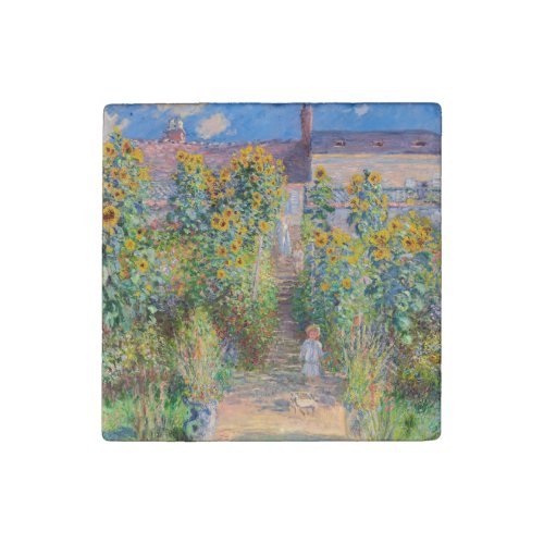 Claude Monet _ The Artists Garden at Vetheuil Stone Magnet