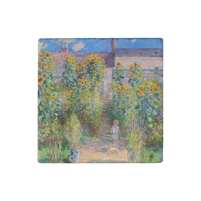 Claude Monet - The Artist's Garden at Vetheuil Stone Magnet (Front)