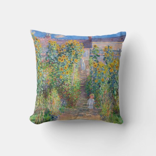 Claude Monet _ The Artists Garden at Vetheuil Throw Pillow