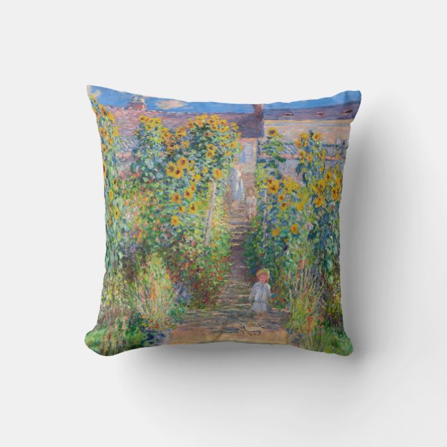 Claude Monet - The Artist's Garden at Vetheuil Throw Pillow (Front)