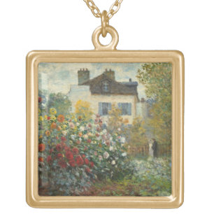 Claude Monet The Artist's Garden in Argenteuil Gold Plated Necklace