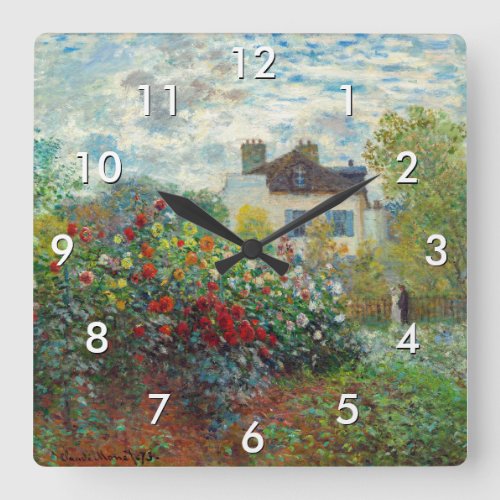 Claude Monet _ The Artists Garden in Argenteuil Square Wall Clock