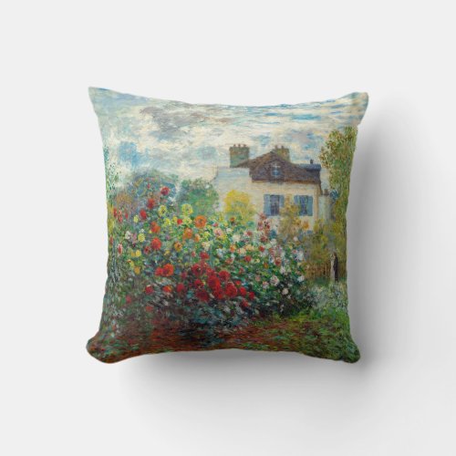 Claude Monet _ The Artists Garden in Argenteuil Throw Pillow