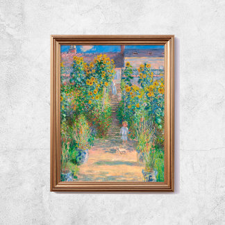 Claude Monet The Artists Garden Sunflowers Old Art Poster