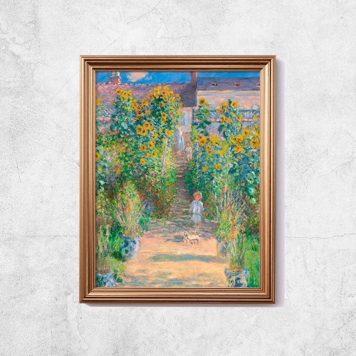 Claude Monet The Artists Garden Sunflowers Old Art Poster