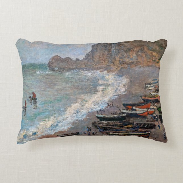 Claude Monet - The Beach at Etretat Accent Pillow (Front)