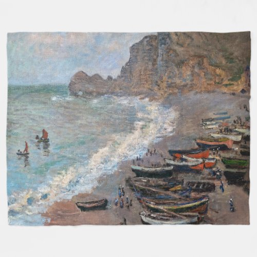 Claude Monet _ The Beach at Etretat Fleece Blanket