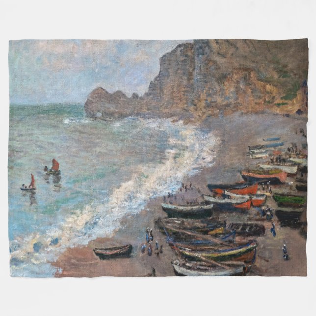 Claude Monet - The Beach at Etretat Fleece Blanket (Front (Horizontal))