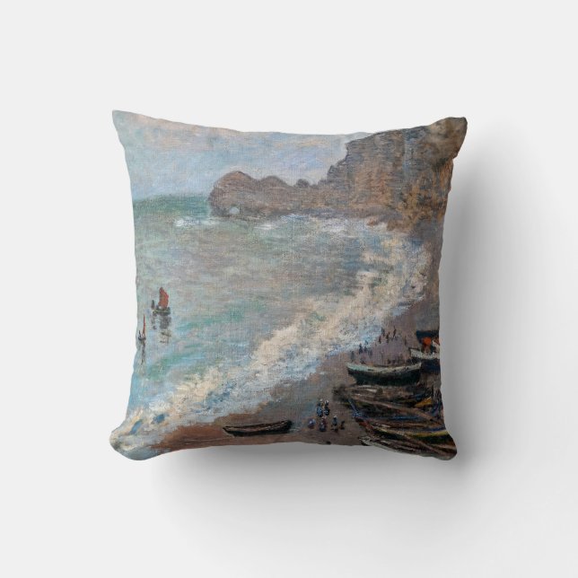 Claude Monet - The Beach at Etretat Throw Pillow (Front)