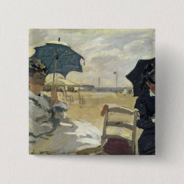 Claude Monet | The Beach at Trouville, 1870 Pinback Button (Front)
