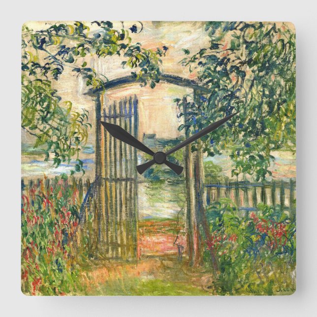 Claude Monet: The Garden Gate at Vetheuil Square Wall Clock (Front)