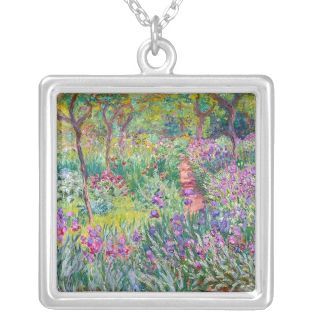 Claude Monet - The Iris Garden at Giverny Silver Plated Necklace (Front)