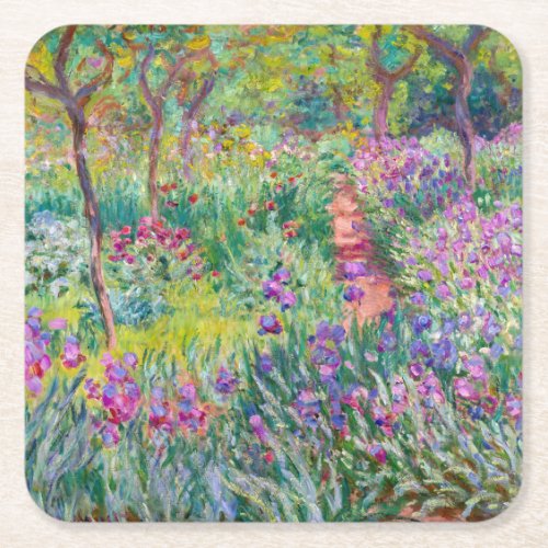 Claude Monet _ The Iris Garden at Giverny Square Paper Coaster