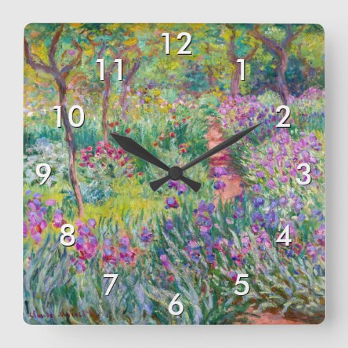 Claude Monet _ The Iris Garden at Giverny Square Wall Clock