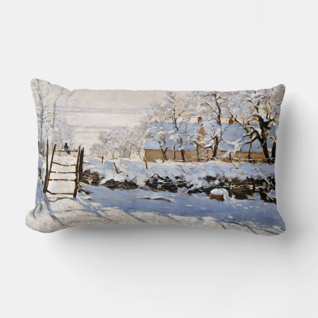 Claude Monet, The Magpie, famous painting, Lumbar Pillow (Front)