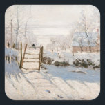 Claude Monet - The Magpie Square Sticker<br><div class="desc">The Magpie / La Pie - Claude Monet,  Oil on Canvas, 1868-1869</div>