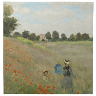 Claude Monet The Poppy Field near Argenteuil Art Cloth Napkin