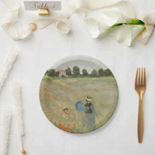 Claude Monet The Poppy Field near Argenteuil Art Paper Plates
