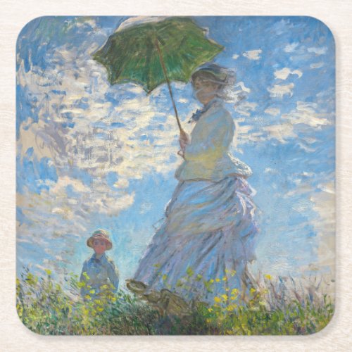 Claude Monet _ The Promenade Woman with a Parasol Square Paper Coaster