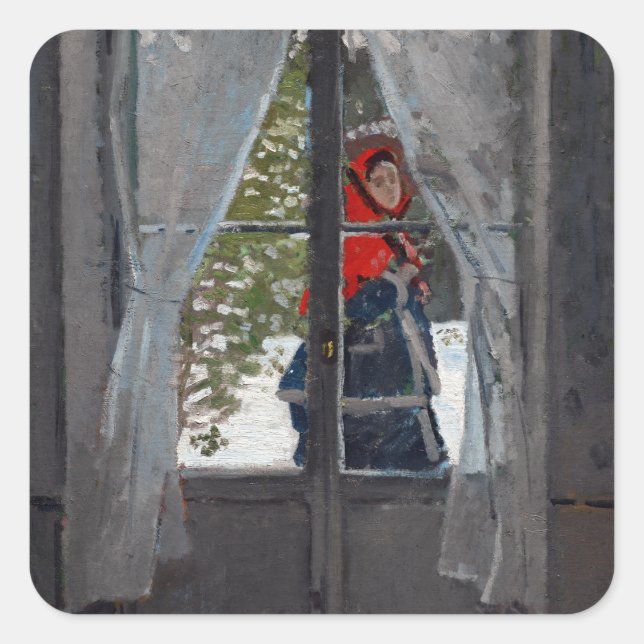 Claude Monet The Red Kerchief Square Sticker (Front)