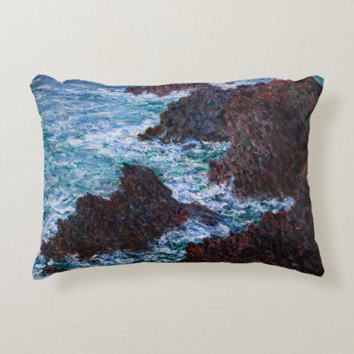 Claude Monet _ The Rocks at Belle_Ile Wild Coast Accent Pillow