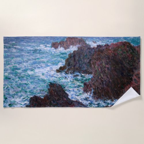 Claude Monet _ The Rocks at Belle_Ile Wild Coast Beach Towel