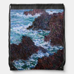 Claude Monet - The Rocks at Belle-Ile, Wild Coast Drawstring Bag