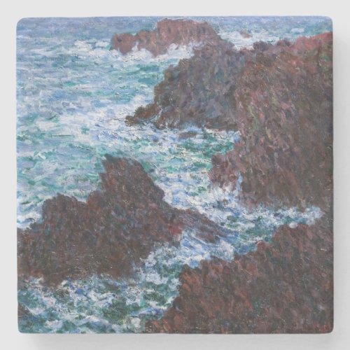 Claude Monet _ The Rocks at Belle_Ile Wild Coast Stone Coaster