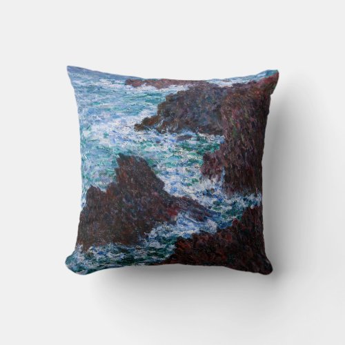 Claude Monet _ The Rocks at Belle_Ile Wild Coast Throw Pillow