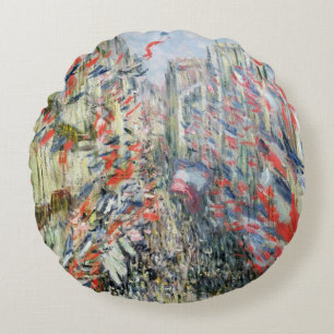 Claude Monet The Rue Montorgueil, Paris Round Pillow