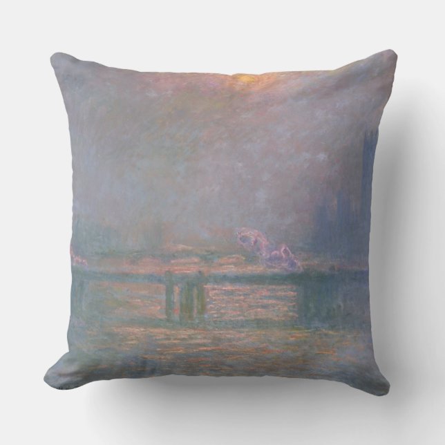 Claude Monet | The Thames with Charing Cross Throw Pillow (Front)