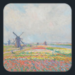 Claude Monet - Tulip Fields near The Hague Square Sticker<br><div class="desc">Tulip Fields near The Hague (Champs de tulipes pres de La Hague) - Claude Monet,  Oil on Canvas,  1886</div>