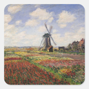 Claude Monet Tulip Fields Rijnsburg Windmill Square Sticker