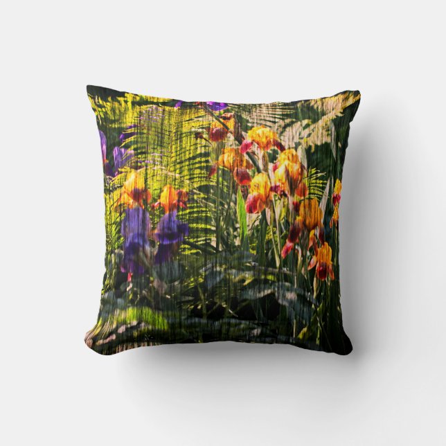 Claude Monet Type Garden Iris Cushion Throw Pillow (Front)
