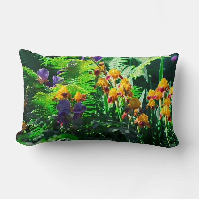 Claude Monet Type Stylized Garden Iris Lumbar Pillow (Front)