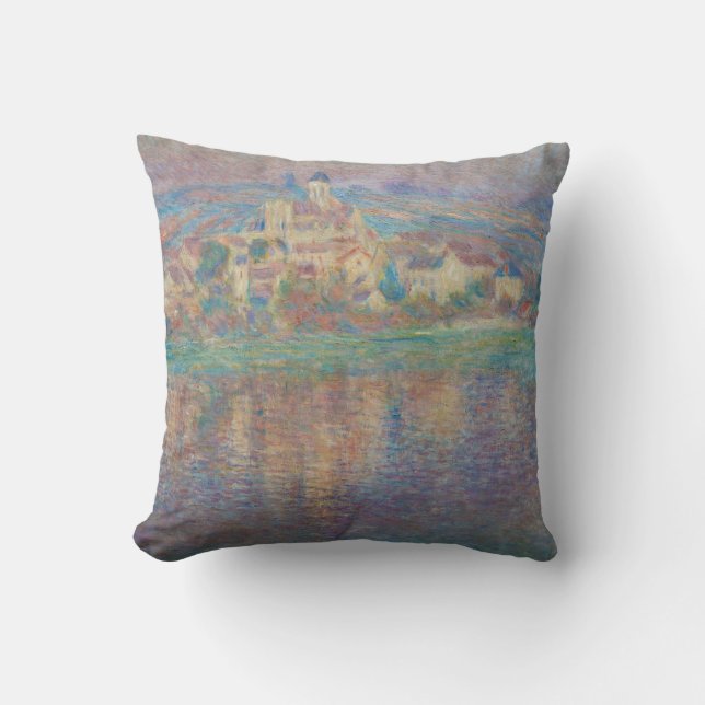 Claude Monet - Vetheuil, Sunset Throw Pillow (Front)
