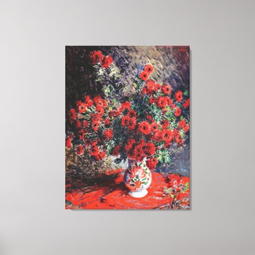 Claude Monet Vintage Red Chrysanthemums  Canvas Print