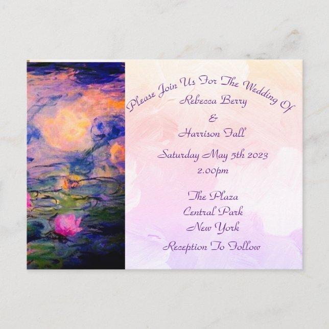 Claude Monet Vintage Water Lilies Wedding  Invitat Postcard (Front)