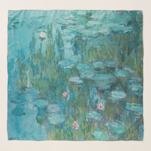Claude Monet Water Lilies 1915 Aqua Blue Scarf